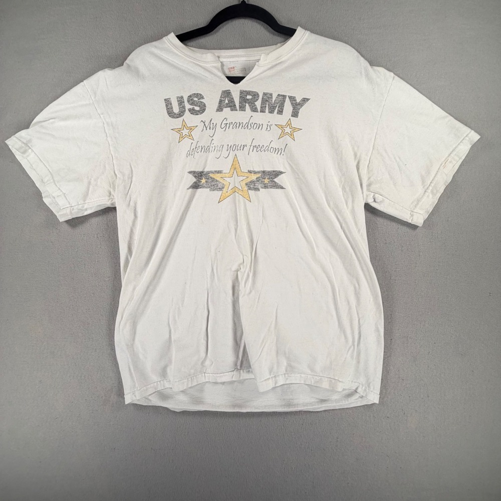 US Army Mens S White My Grandson Defending Your Freedom Graphic T Shirt Military